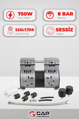 Kompresör Kafası Sessiz Ve Yağsız 750 Watt