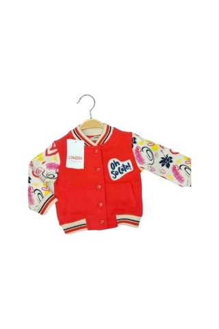 Kız Bebek Çocuk Kolları Desenli İçi Şardonlu Kalın Kolej Hırka-13526 Kırmızı