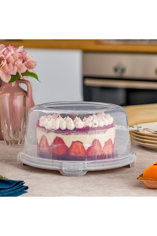 Porsima 1092 Yuvarlak Kek Pasta Fanusu Saklama Kabı 25 CM Gri