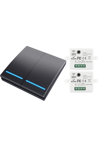 Tuya Uyumlu Wifi 2 Tuşlu Senaryo Butonu Ve 2 Adet Işık Anahtarı Seti
