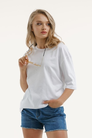 Armonika Kadın Beyaz Yuvarlak Yaka Oversize T-shirt Arm-23y012001