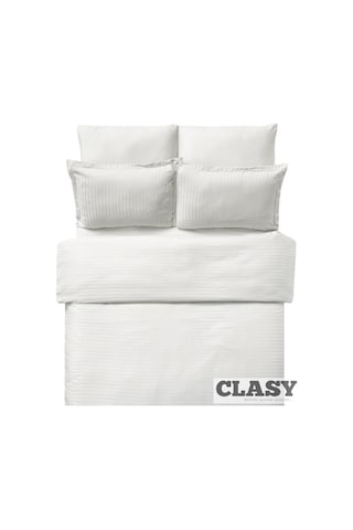 Clasy Çizgili Saten Nevresim Takımı Çift Kişilik Ekru