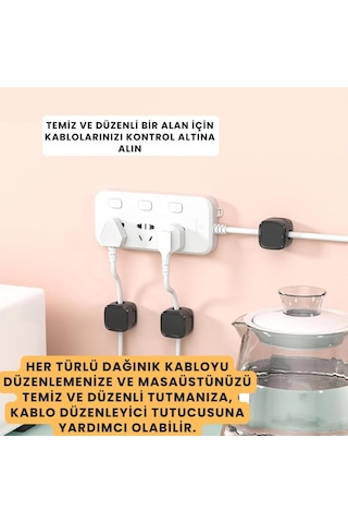 Dğer Mucit Home 6 Adet Set Yapışkanlı Manyetik Kapaklı Kablo Düzenleyici Organizer, Ev, Ofis, Kablo Düzenleyici