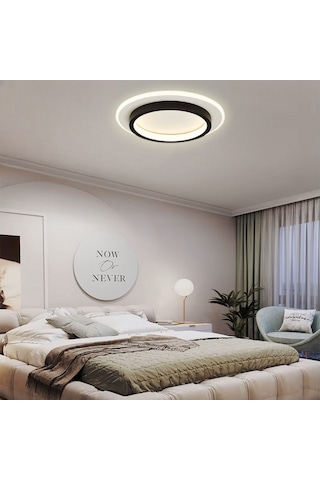 50cm Akrilikli Yuvarlak Kumandalı,dimli 3 Işık Renkli Led Tavan L Beyaz - Siyah
