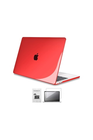 13" Apple Uyumlu MacBook Pro M2 A2686 Kristal Kırmızı Koruyucu + Ekran Filmi
