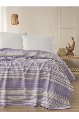 Pamuklu 4 Mevsim Çift Kişilik Battaniye, 180x220 Cm,%70 Pamuk%30 Polyester Lila Diğer