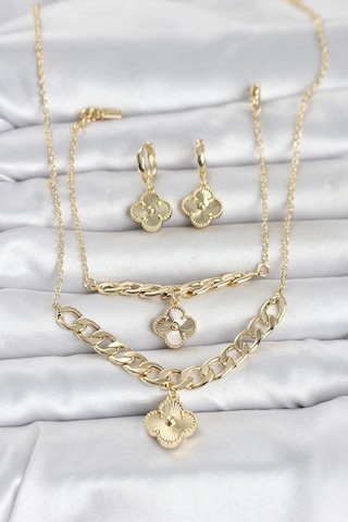 Gold Renk Pirinç Kolye Bileklik Ve Küpe Seti 5886 Çok Renkli