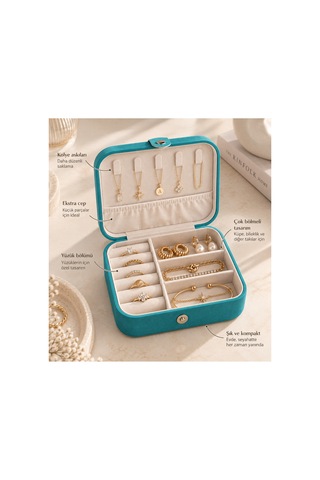 Essentials Collection Cove Turkuaz Bölmeli Takı Kutusu Yüzük Küpe Kolye Düzenleyici Seyahat Organizeri Turkuaz Turkuaz