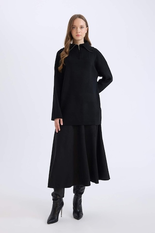 DeFacto A Kesim Basic Düz Süet Midi Etek E5405AX24WNBK81 Siyah