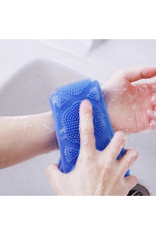 Silikon Çift Taraflı Banyo Duş Sırt Kesesi 70 CM 2'li Mavi - Mor