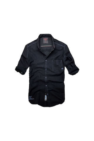 Slim Fit Saf Pamuk Denim Kumaş Kot Gömlek--koyulacivert--- Renkli