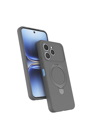 Rba Aksesuar Tecno Spark 40 Kılıf M-safe Şarj Özellikli Standlı Zore Samara Kapak - Titanyum-gri Titanyum - Gri