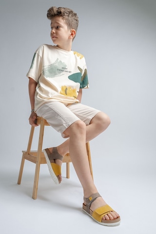 Mnpc Unisex Çocuk Gri-sarı Hakiki Deri Mantar Tabanlı Günlük Çocuk Sandalet 25y4s10047434 Gri-sarı