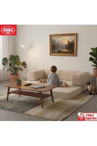Pleasant K180x90 Sünger Kanepe Modüler Kadife Kumaşlı Koltuk Krem