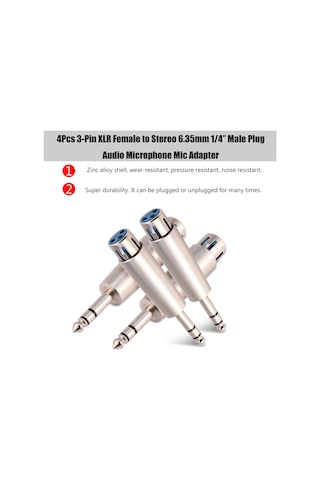 Lemestar 4 Adet 3-pin Xlr Dişi - Stereo 6.35mm 1/4" Adaptörü: Çinko Alyüminyum Kasa, Yüksek İletkenlik, Dayanıklı, Mikrofon/mikser Uyumlu