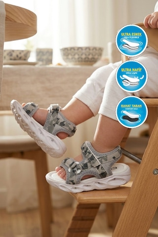 Cool Gri Cırtlı Hafif Esnek Rahat Bebek Sandalet Sage B