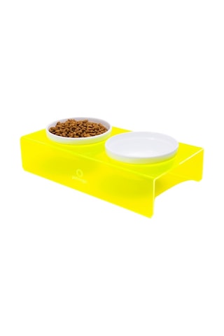 Petmagic Akrilik Pleksi Evcil Hayvan Beyaz Seramik Kaseli İkili Kedi Köpek Mama Su Kabı Neon