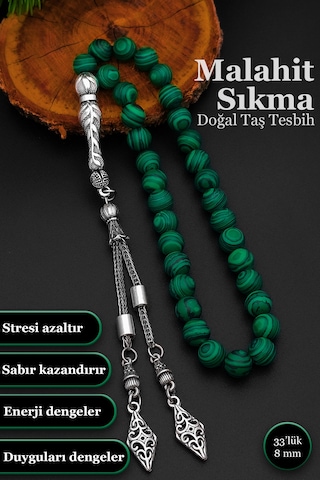 Erkek Sıkma Malahit Tesbih 8 Mm Bt041 Yeşil