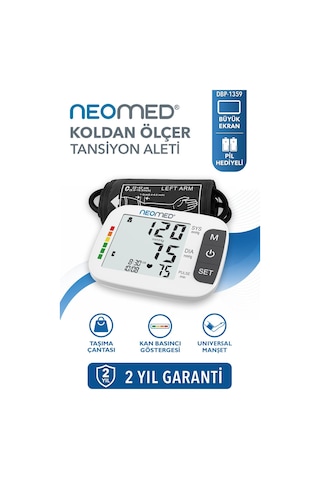 Neomed Dbp-1359 Büyük Ekranlı Hafızalı Üstk Koldan Dijital Tam Otomatik Tansiyon Aleti