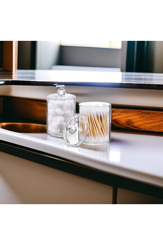 Suofeng Bambu Kapağıyla 4'lü Şeffaf Plastik Depolama Kavanoz Seti - Mutfak, Banyo Ve Ofis İçin Küçük Eşyalar Organizatörü Şeffaf