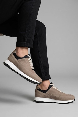 Papuçcity Pisagor 5736 Erkek Hakiki Deri Sneakers Spor Ayakkabı Kum