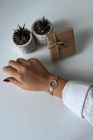 Allmisse Altın Kaplama Çeyrek Altın Takılan Yaprak Desenli Çelik Kelepçe Bileklik - Altın