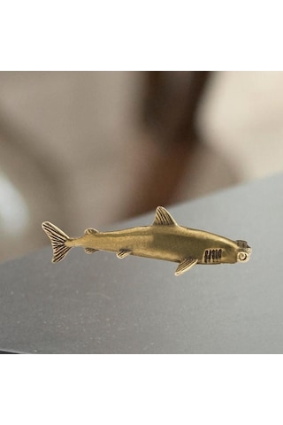 Pazly Yemek Üstü Pirinç Köpekbalığı Heykeli Dekor Çay Masası 5.9cmx1.6cm 5.9cmx1.6cm