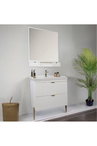 Kobos Noble 80 Cm Banyo Dolabı Seti Bianco Beyaz