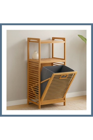 Buradabulabilirsin 2 Katlı Bambu Çamaşır Sepeti Önden Çek-aç Organizer 40x35x95 Cm Bbz