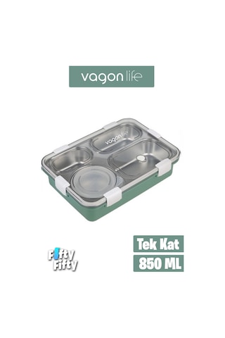 Vagonlife Büyük Ebat 850 Ml Paslanmaz Çelik Tek Kat Dört Bölmeli Çorba Kaseli Lunch Box Yeni Nesil Sefer Tası -fflbox50433 Yeşil