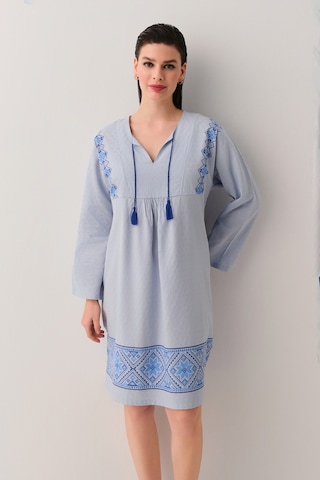 Suwen Etamine Kısa Plaj Elbisesi Sba25480015 Mavi