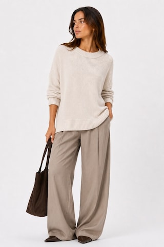 Vadon 1039 Kadın Salaş Yumuşak Dokulu Oversize Basic Triko Kazak Bej