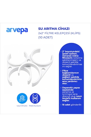 Arvepa Su Arıtma Cihazı 2x2" Çiftli Filtre Kelepçesi (Klips) 10 Adet - Esnek Yapı