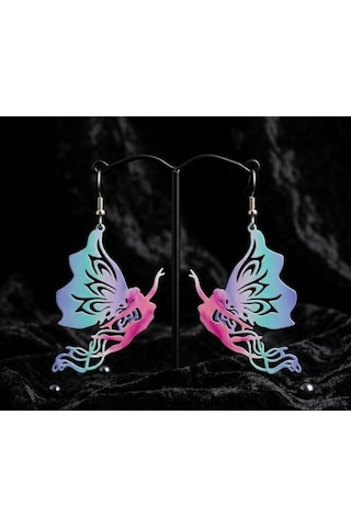 Lazer Kesim 316l Çelik Kelebek Model Küpe Iridescent Renkler - Fantezi Ve Etnik Tasarım Lila - Turkuaz