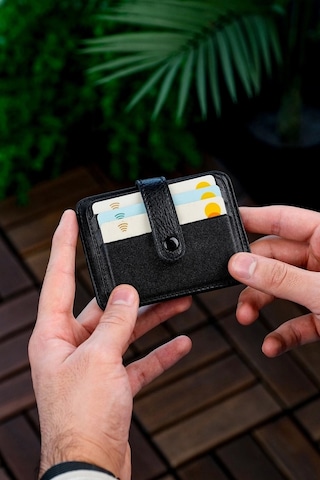 Hakiki Deri Unisex Kredi Kartlık Cüzdan Portföy Süper Ince Model Siyah
