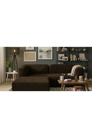 Herev 200x200 Cm 50 Dns Modüler Köşe Koltuk Fitilli Kadife Kumaş, Yatak Olabilen, Modern Tasarım Şark Köşe Kahverengi