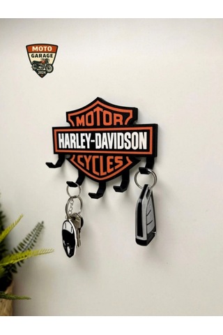 Harley Logolu Anahtarlık Askılığı - 5 Askılı Dekoratif Motorcu Askısı - 15 Cm