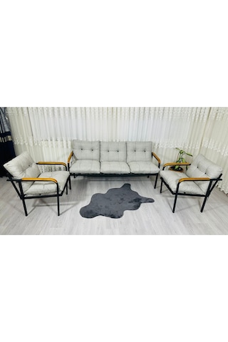 Madame Home Defne Balkon, Bahçe, Cafe - Metal Kanepe Koltuk Takımı - 3+1+1 Açık Gri