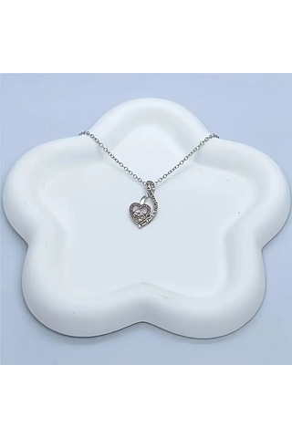 Rhineston 925 Ayar Gümüş Zincir Seni Seviyorum Yazılı Kalp Kolye Çok Renkli