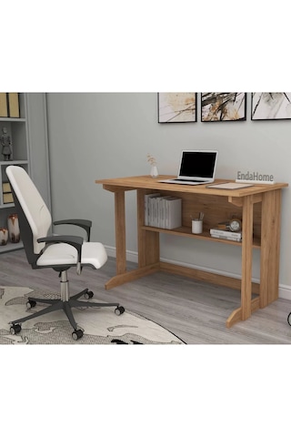 Reyo Home Enda Pillar Kütüphaneli Çalışma Masası 100x56cm Çam