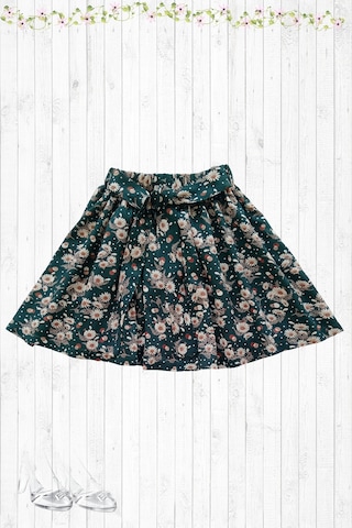 Papatya Desenli Çocuk Etek - Koyu Yeşil Pamuklu Viskon Kumaş Papatya Yeşil