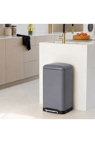 Ariane Metal Pedallı Antrasit 30 L Çöp Kutusu, Çıkarılabilir Kova, Poşet Sabitleme, Geniş Pedal Antrasit Gri