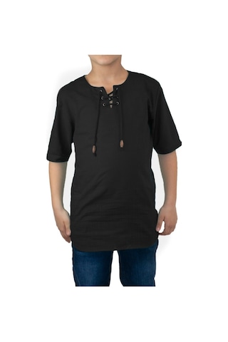 Eliş Şile Bezi Kısa Kol Şile Bezi Zımbalı Erkek Çocuk Tshirt Siyah 3003