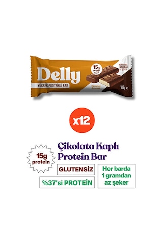 Delly Karamel Aromalı Çikolata Kaplı Yüksek Protein Bar 12 x 40 G