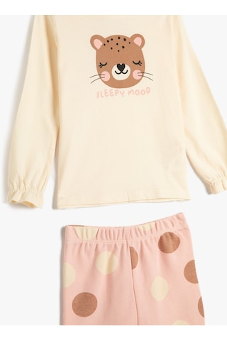 Koton Pamuklu Pijama Takımı Kaplan Baskılı Uzun Kollu Tişört Ve Beli Lastikli Pijama Altı 2 Parça Bej 4wmg10215ak 4WMG10215AK050 Ekru