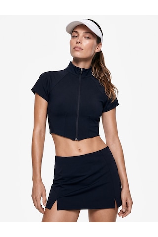 Koton Slim Fit Dik Yaka Reglan Kollu Fermuarlı Spor Tişört Lacivert 7wak10100nk