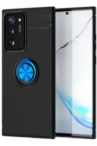 Samsung Galaxy Uyumlu Note 20 Ultra Kılıf Yüzüğü Stant Ve Araç Tutucu Olabilen Şık Esnek Premium Silikon Kapak Ryc/ravel Siyah - Mavi