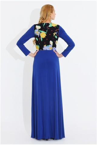 Nidya Moda Büyük Beden Elbise-4046Sx Saks