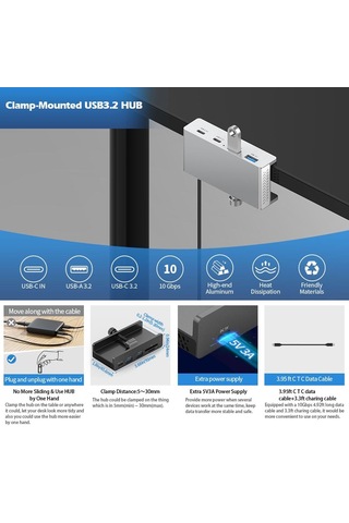 Sones Hcl-4a-pro Alüminyum Alaşımlı 4 Portlu Usb3.0 Kelepçe Hub'ı Siyah