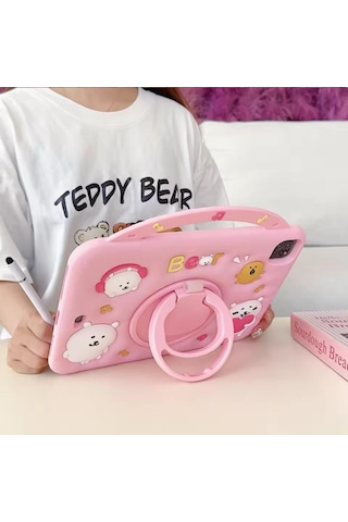 Lenovo Tab M10hd X306f 10.1 İnç Uyumlu Bear Standlı Çocuklara Özel Sevimli Karakterli Kılıf Arka Kapak